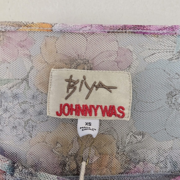 NWT Johnny Wash Flora Dancer Mesh Floral Embroidered Sheer Top Size XS - Picture 7 of 15